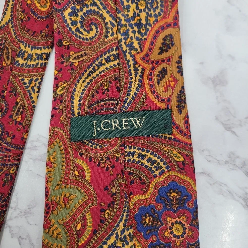 J Crew Vintage Paisley Silk Tie in Red and Gold Men's Necktie Made By Hand USA